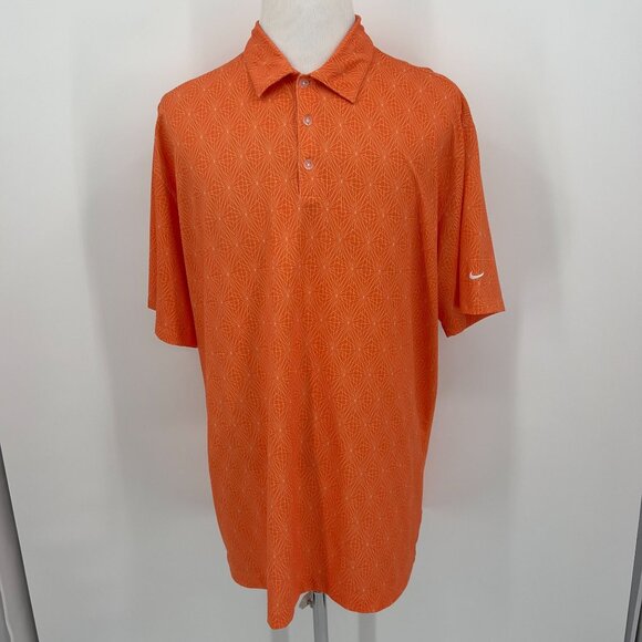 Nike Golf Mens Orange Polo Shirt 2XL Dri-FIT Polyester Spandex Geometric Pattern - Picture 2 of 9